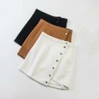 Single-button Side-slit A-line Skirt
