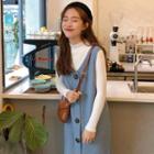 Mock-neck Long-sleeve Knit Top / Single-breasted V-neck Sleeveless Midi Knit Dress