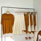 Lettering T-shirt / Asymmetrical Pleated Midi A-line Skirt