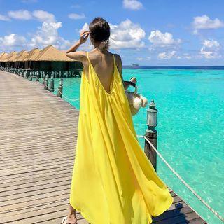 Spaghetti Strap Open Back Maxi Shift Dress