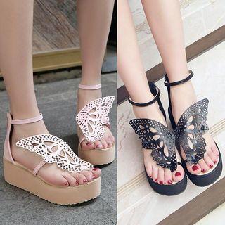 Cutout Butterfly Wedge Sandals