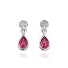 Elegant Water Drop-shaped Earrings With Rose Red Austrian Element Crystal Silver - One Size