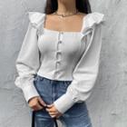 Plain Long Sleeve Square Neck Top