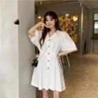 Short-sleeve Heart Button Dress White - One Size