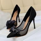 Bow-accent Mesh Pointed High-heel Pumps
