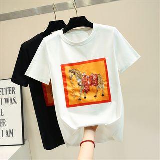 Short-sleeve Embellished Horse T-shirt