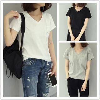 V-neck Embroidered Short-sleeve T-shirt