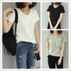 V-neck Embroidered Short-sleeve T-shirt