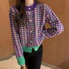 Houndstooth Cardigan Houndstooth - Purple & Green - One Size