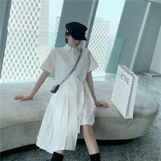 Plain Pleated Short-sleeve Dress