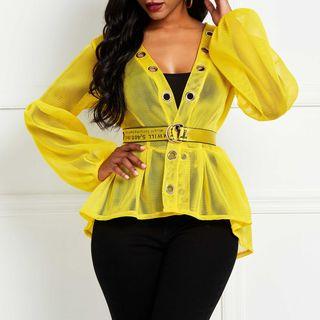 Lantern-sleeve Eyelet Blouse