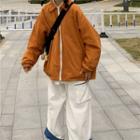 Plaid Oversize Zip Jacket / Contrast Trim Wide-leg Pants
