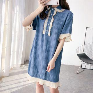 Contrasted Ruffled-trim Polo Dress