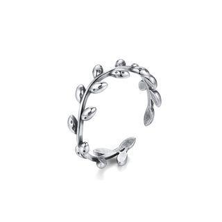 925 Sterling Silver Fashion Elegant Leaf Adjustable Open Ring Silver - One Size