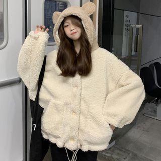 Long Sleeve Bear Ear Accent Fleece Hoodie