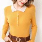 Collared Colour-block Knit Top