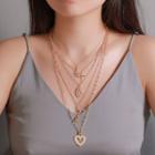 Alloy Heart & Cross Pendant Layered Necklace 01 - 1100 - Kc Gold - One Size