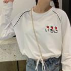 Contrast Trim Embroidered Cropped Sweatshirt