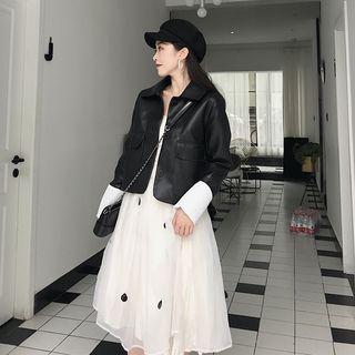 Faux-leather Biker Jacket / Mesh Midi Skirt