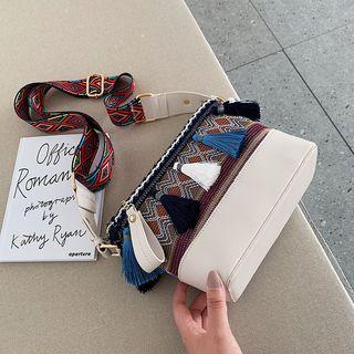 Tassel Accent Faux Leather Crossbody Bag