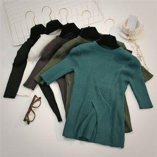 Short Sleeve Slit-front Knit Top