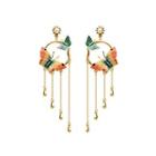 Fashion And Elegant Plated Gold Circle Enamel Butterfly Tassel Earrings With Imitation Pearls Golden - One Size