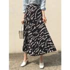 Accordion-pleat Patterned Maxi Skirt