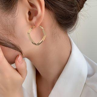 Geometric Alloy Hoop Earring 1 Pair - 925silver Earring - Gold - One Size