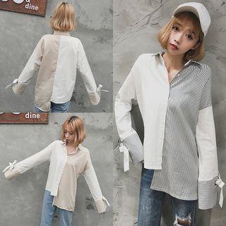 Asymmetric Panel Long-sleeve Blouse
