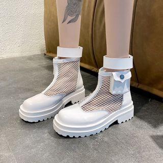 Platform Block Heel Mesh Short Boots
