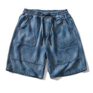 Gradient Print Straight Cut Denim Shorts