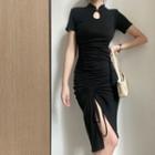 Short Sleeve Drawstring Qipao Dress