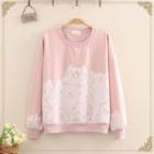 Round Neck Cat Printed Long-sleeve Sweater