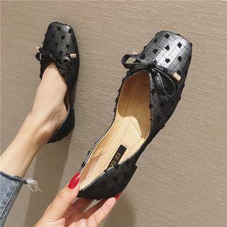 Bow-accent Dotted Square Toe Flats