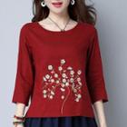 Floral Embroidered 3/4-sleeve Blouse