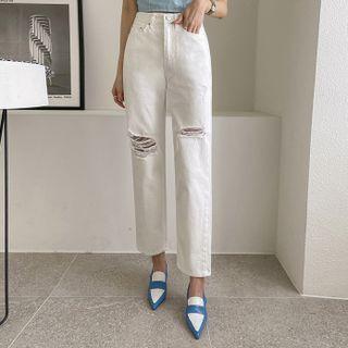 Distressed Tapered Cotton Pants