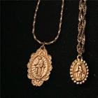 Embossed Disc Pendant Necklace Double Layer - One Size