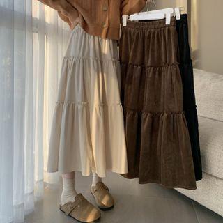Tiered Corduroy Midi A-line Skirt