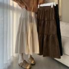 Tiered Corduroy Midi A-line Skirt