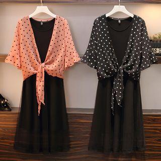 Set: Dotted Light Jacket + Mesh Panel Tank Dress