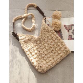 Pom-pom Mini Knit Cross Bag Beige - One Size