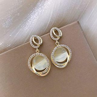 Rhinestone Hoop Cat Eye Stone Dangle Earring