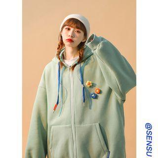 Flower Applique Zip-up Hoodie