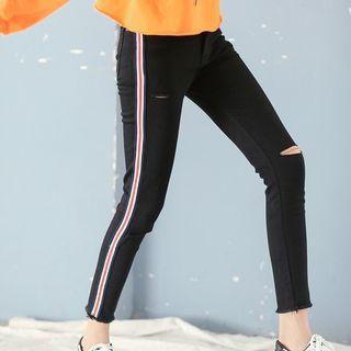 Contrast Trim Cropped Skinny Jeans