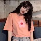 Elbow-sleeve Flower Printed Cropped T-shirt
