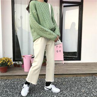Wide-leg Fray Hem Jeans