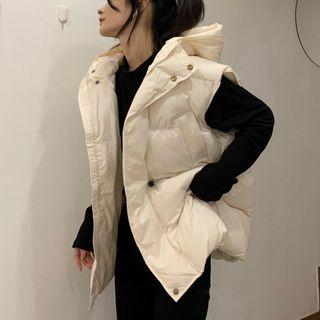 Drawstring-waist Hooded Padded Vest Jacket