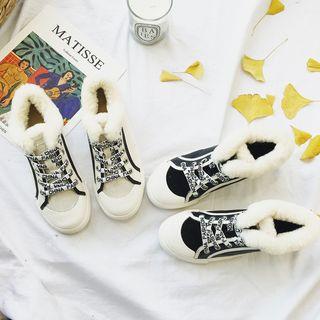 Genuine-leather Furry Trim Sneakers