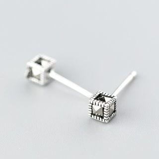 Cube Sterling Silver Studded Earring 1 Pair - S925 Silver - Silver - One Size