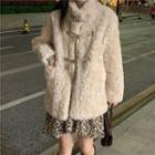 Fleece Buckled Jacket / Long-sleeve Leopard Print Mini Dress